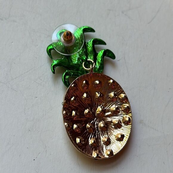 Large Pineapple Rainbow Rhinestone dangle fashion statement earrings - Picture 3 of 6